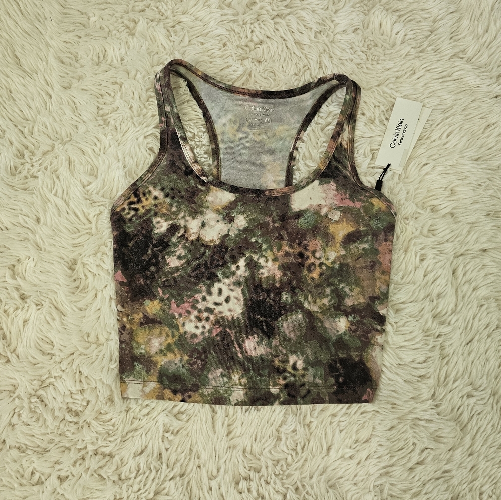 Calvin Klein Black and Brown Sleeveless Crop Tank Top